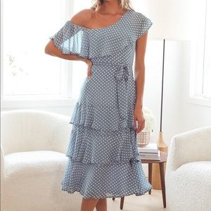 Blue dress with white dots